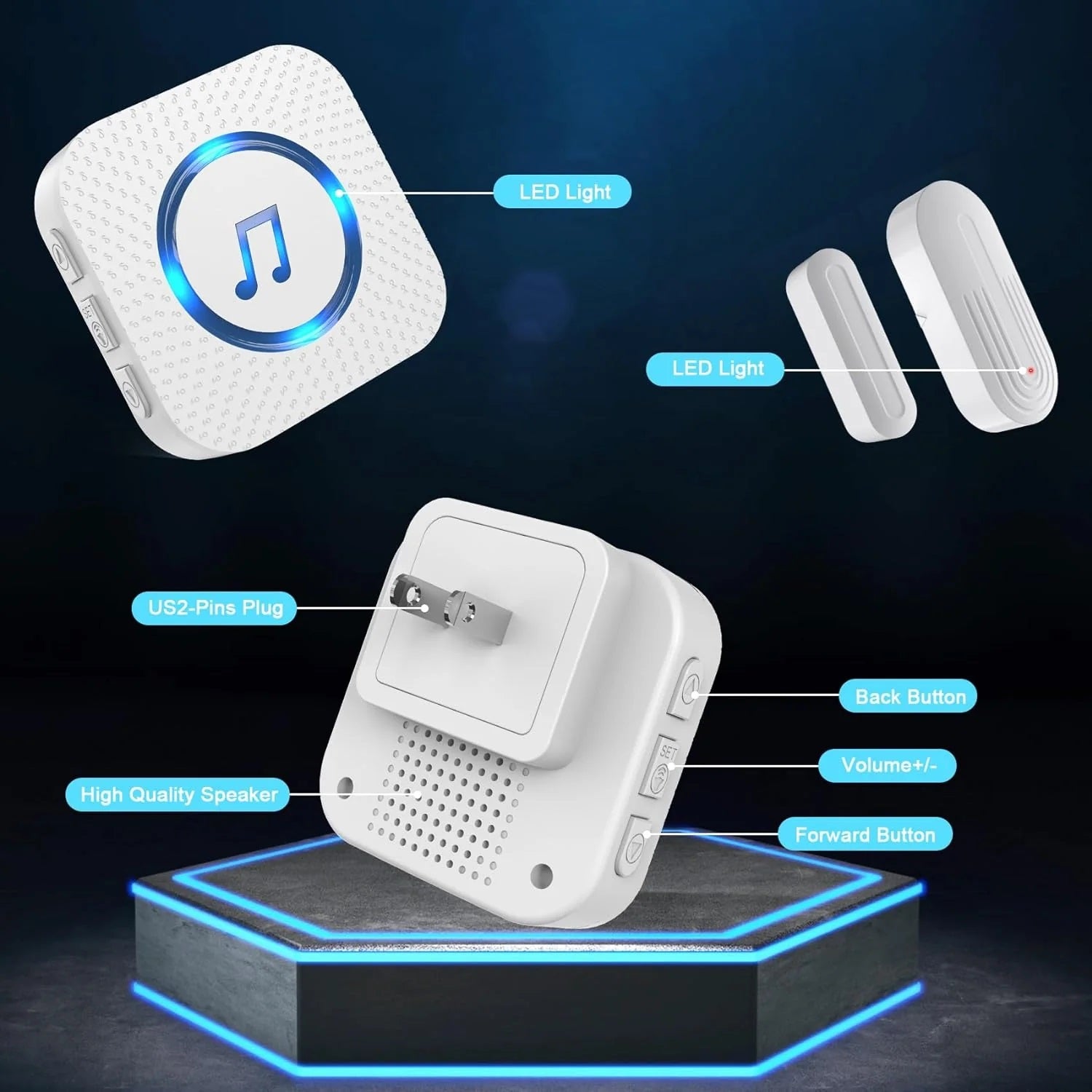 2 in 1 Door and Window sensor Alarm with LED lights US2-pins plug and high quality speaker