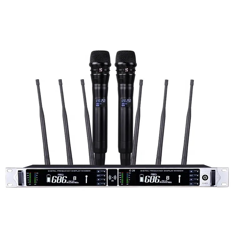 XTUGA G26 true diversity microphone system with dual handheld mics and digital display for clear audio performance