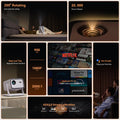Android TV 11.0 portable projector with 200 degree rotation, 1080P resolution, and 20,000 hours lifespan