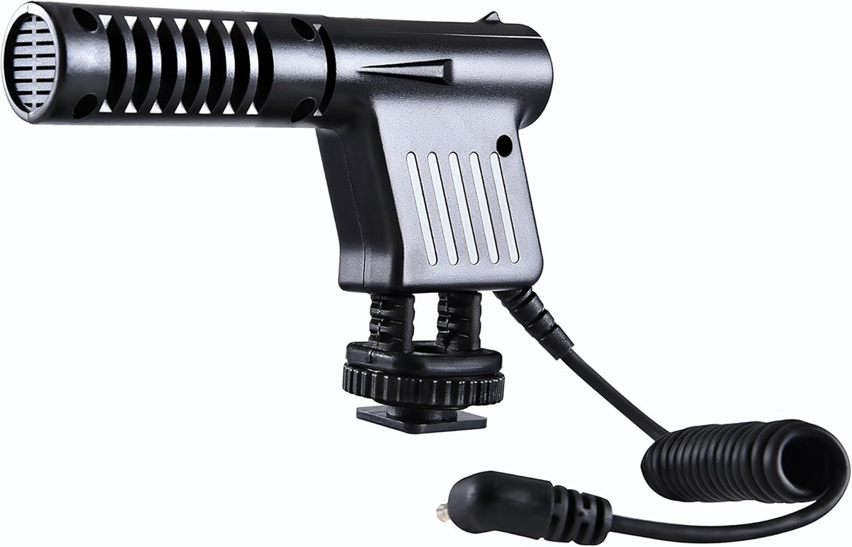 Boya BY-VM01 condenser microphone with shock mount and 3.5mm jack for clear audio recording