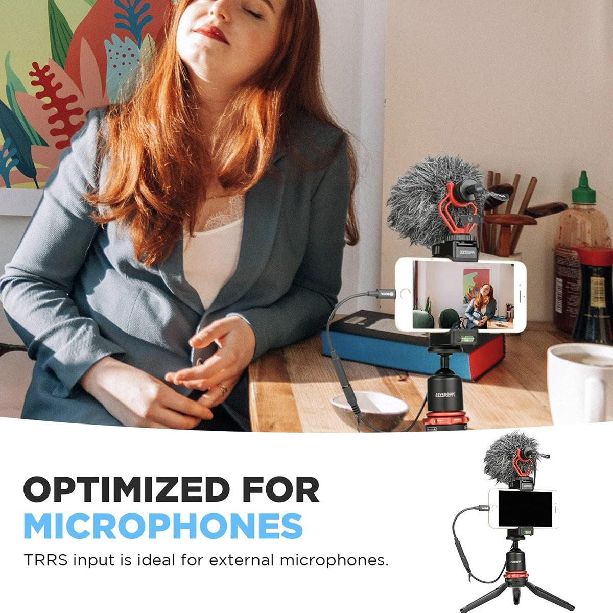BOYA Lightning adapter cable connecting a smartphone to a microphone for enhanced audio quality