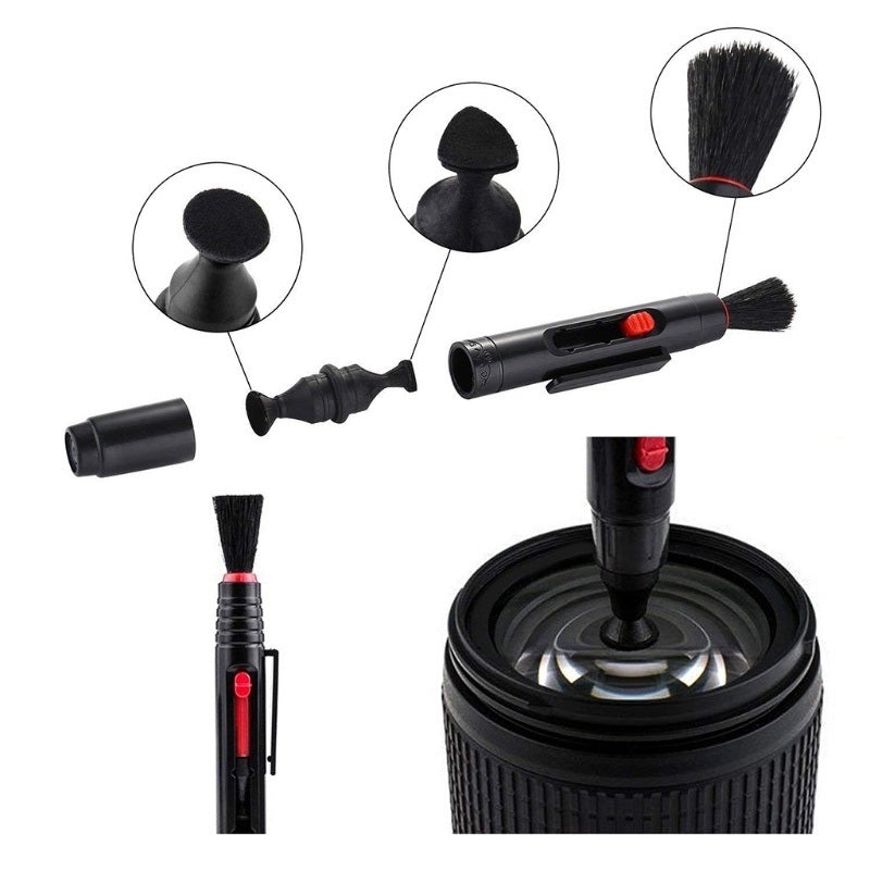 Canon camera cleaning kit with brush, blower, and microfiber cloth for lens maintenance