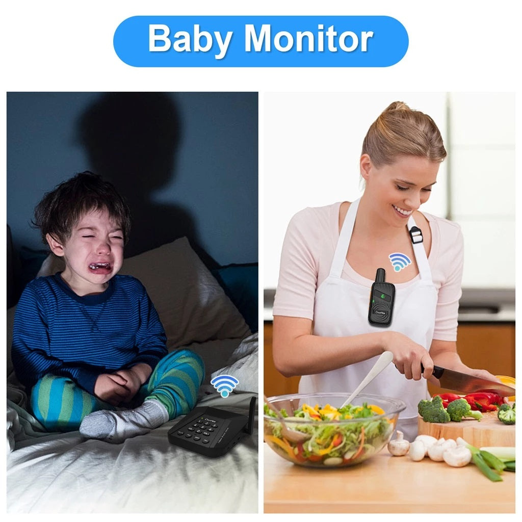 Daytech CI05 WT22 Walkie Talkie Intercom Set used as baby monitor with crying child and parent cooking