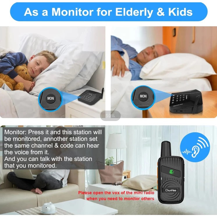 Daytech CI05 WT22 Walkie Talkie Intercom Set used as a monitor for elderly and kids