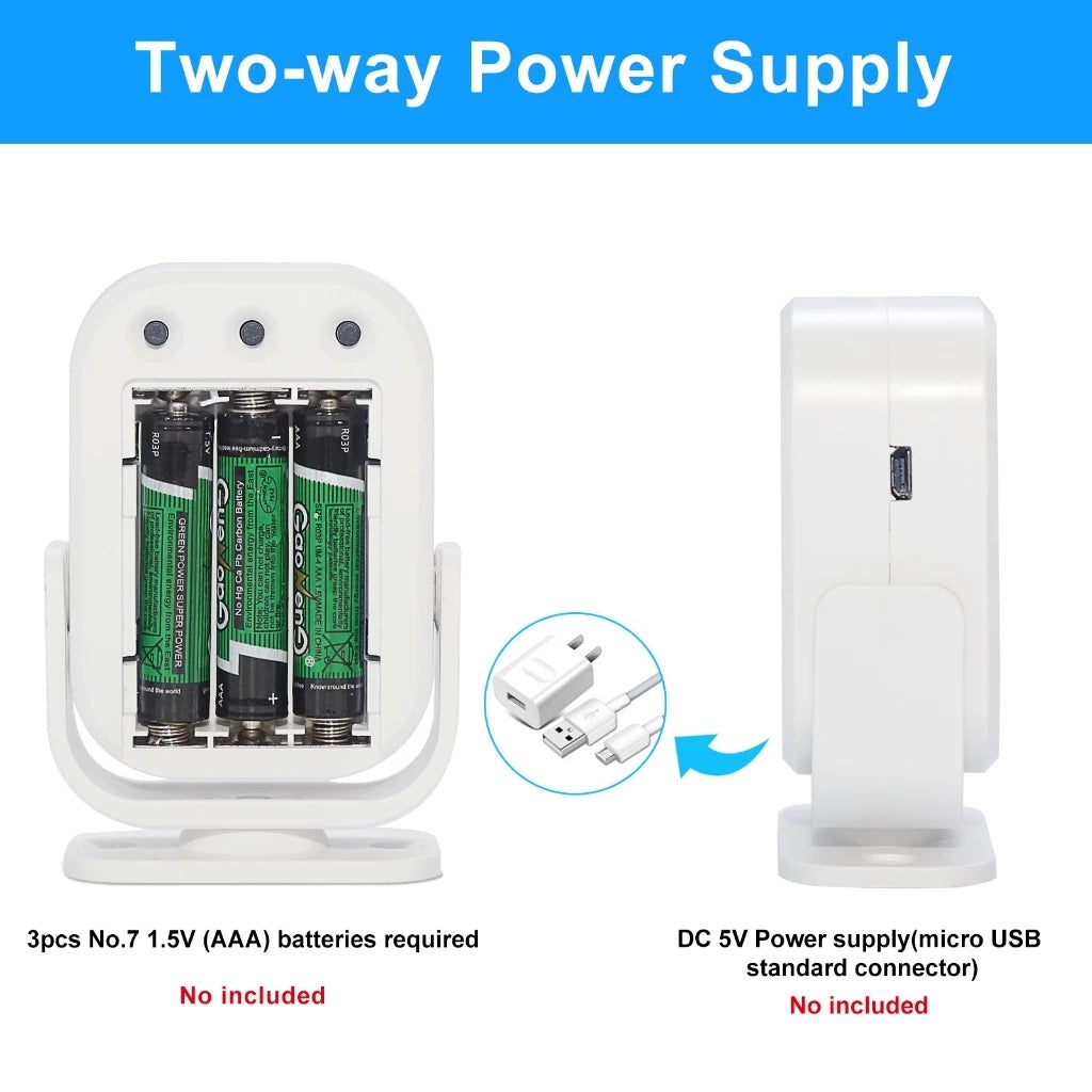 DAYTECH HW09 doorbell motion detector with two-way power supply using AAA batteries or 5V USB power