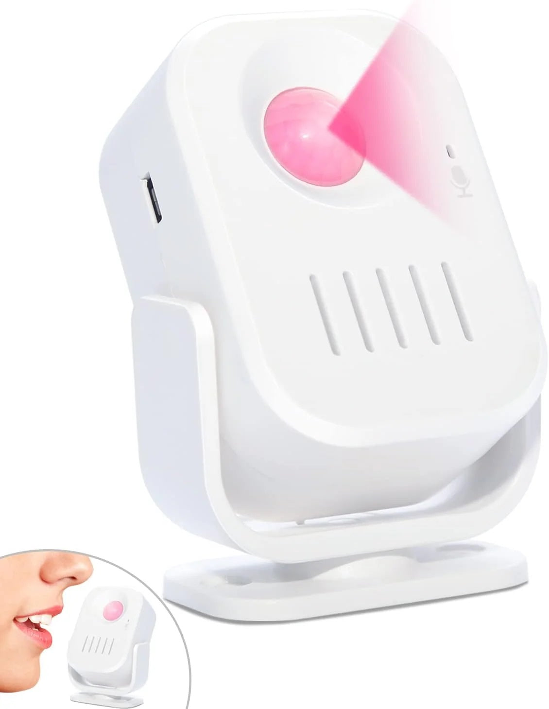 DAYTECH HW09 doorbell motion detector with white compact design and pink sensor light