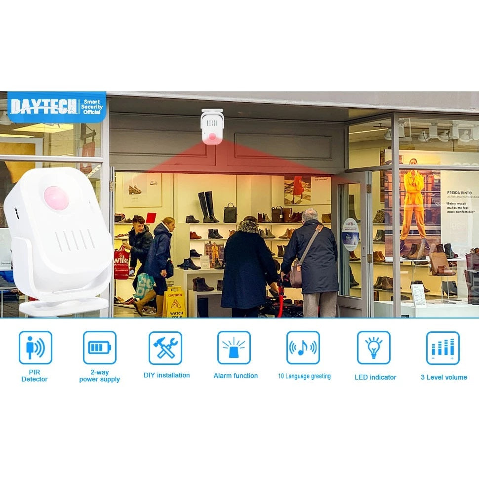 DAYTECH HW09 doorbell motion detector with PIR sensor alerting store entrance security
