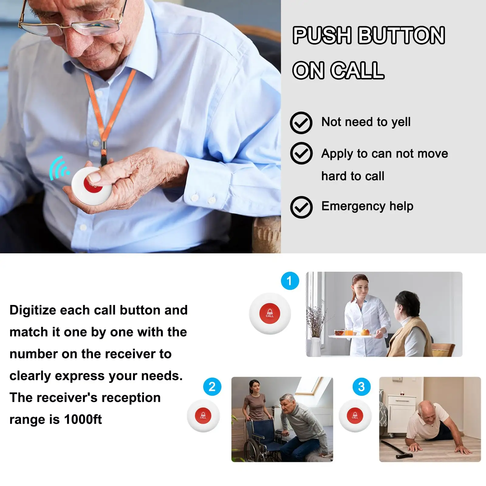 DAYTECH P4 Wireless Service Bell with push button for emergency help and easy calling