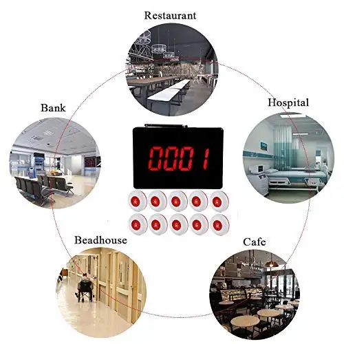 DAYTECH P4 Wireless Service Bell calling system with digital display and buttons for restaurant, hospital, bank, cafe, and beadhouse use