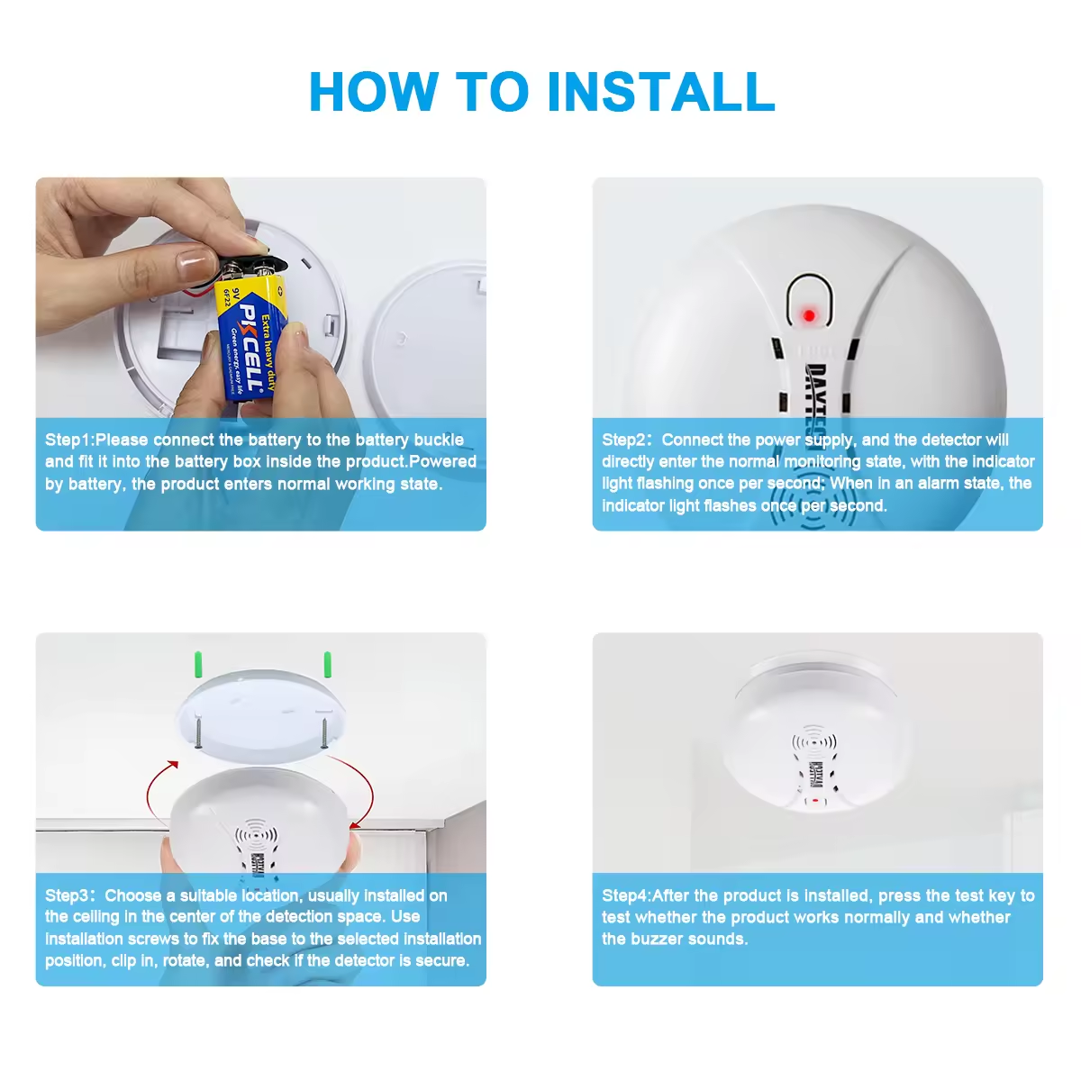 Step-by-step installation guide for DAYTECH SM02 smoke Alarm home security alarm system