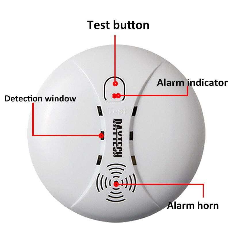 DAYTECH SM02 Smoke Alarm with test button alarm indicator detection window and alarm horn
