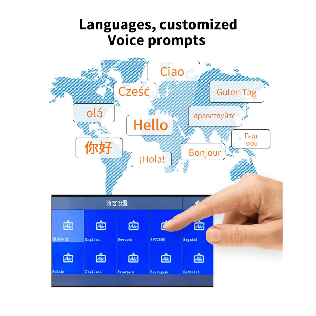 DAYTECH TA06 Home Security Kit with customizable voice prompts in multiple languages on touchscreen