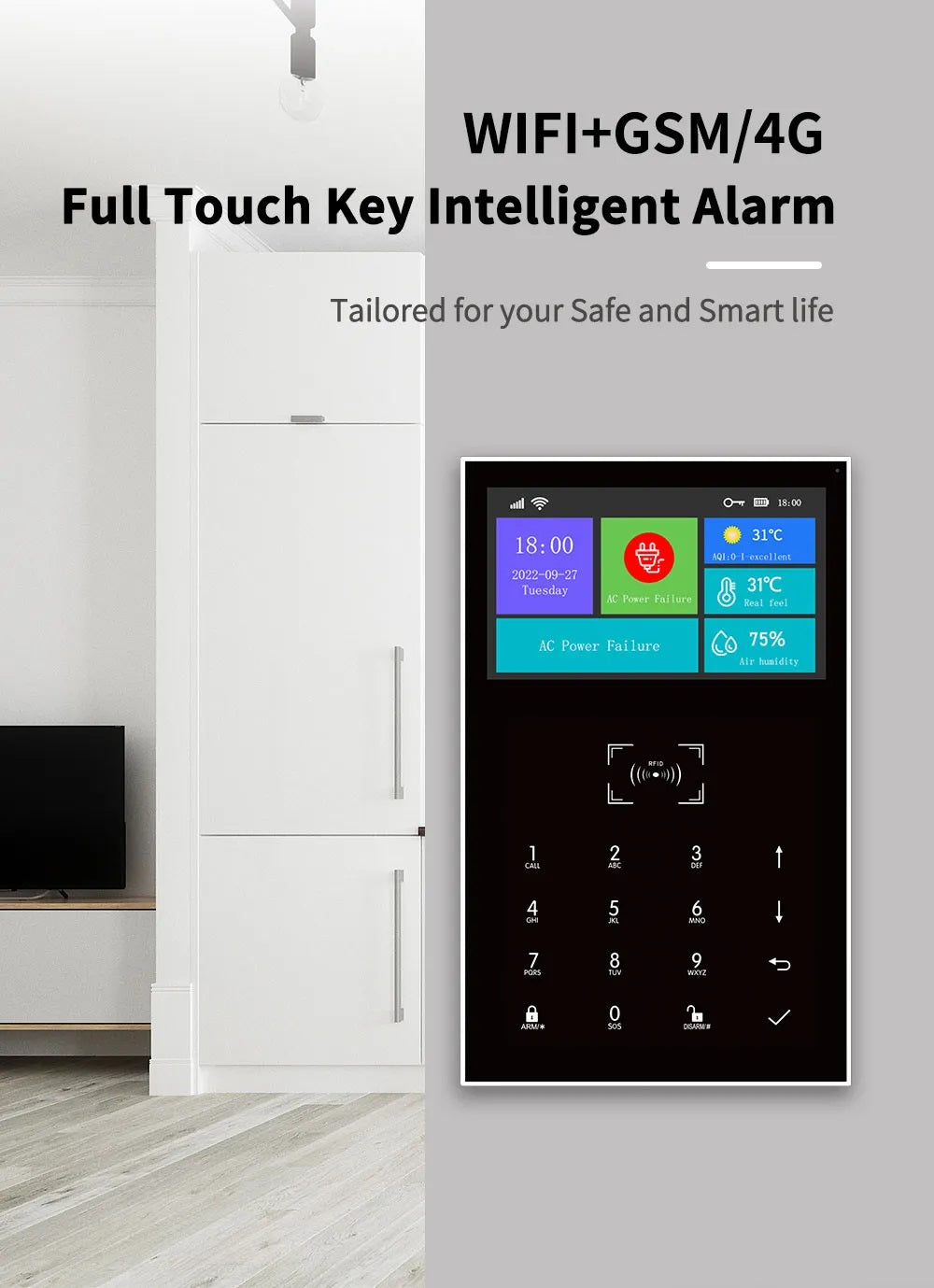 DAYTECH TA06 Home Security Kit full touch key alarm system with WIFI GSM 4G for smart home security