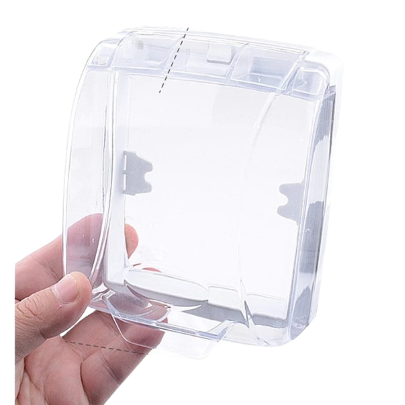 Transparent waterproof doorbell cover case held by hand to protect outdoor doorbells