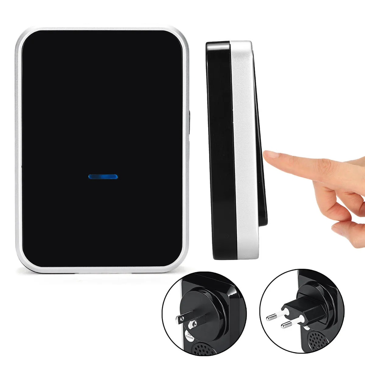 DAYTECH waterproof doorbell for home security with sleek black design and plug-in power adapter