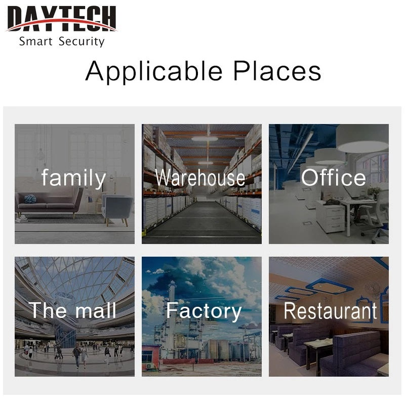 Applicable places Wifi Smoke Detector home security alarm system including family, warehouse, office, mall, factory, and restaurant