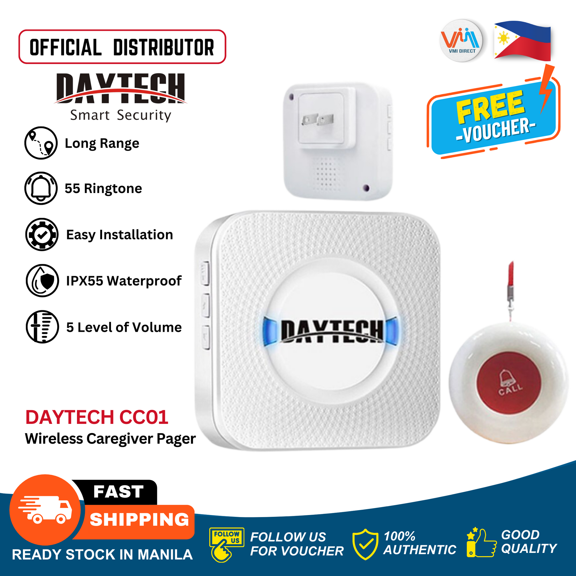 VMIDirect Daytech CC01 emergency buzzer wireless caregiver pager system with long range and 55 ringtones