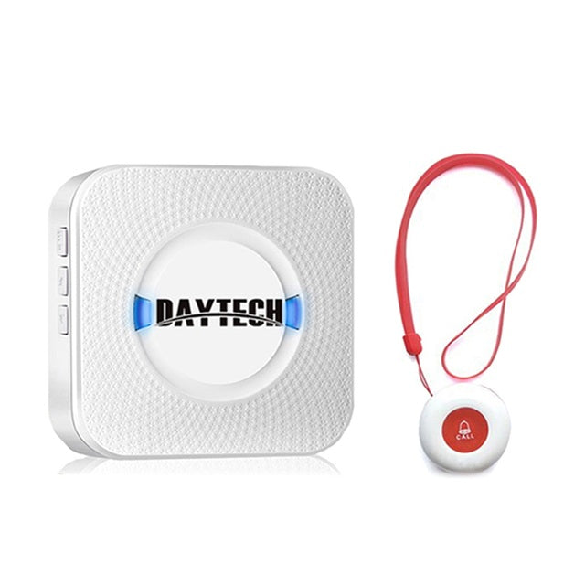 emergency buzzer wireless caregiver pager system with white square base and red call pendant