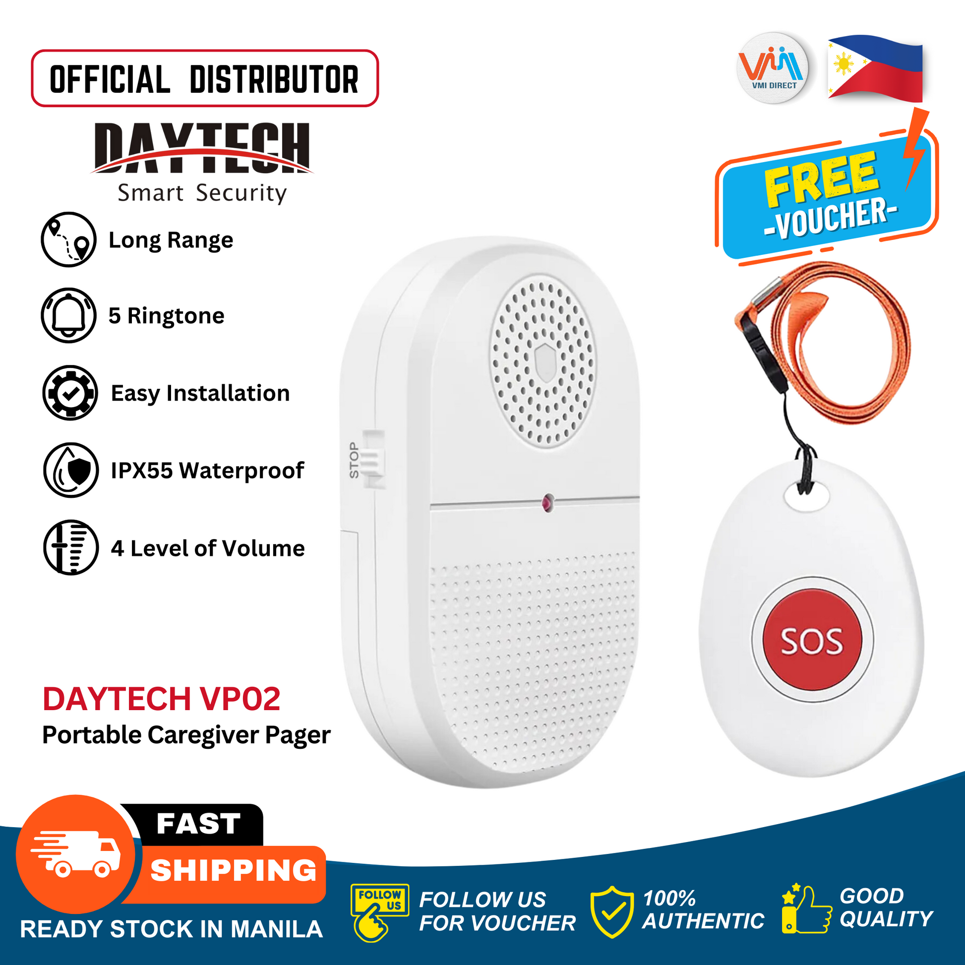 VMIDirect Daytech VP02 emergency buzzer wireless caregiver pager system with long range and waterproof design