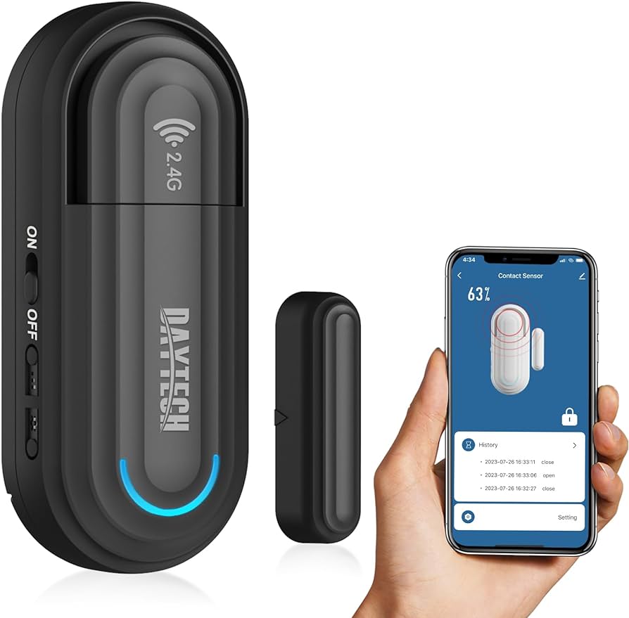 Wireless door alarm for home security with smart app control on smartphone