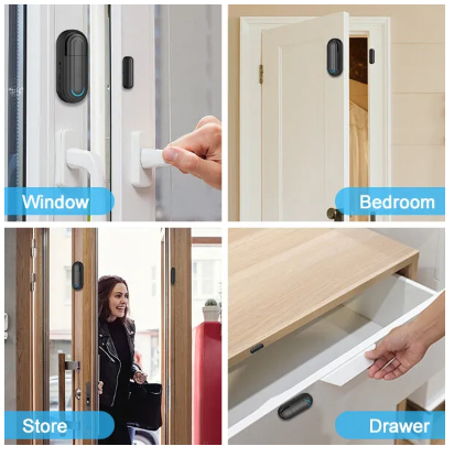 Wireless door alarm for home security installed on window, bedroom door, store door, and drawer