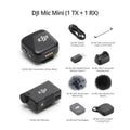 DJI Mic Mini Wireless Microphone kit with transmitter receiver windscreens cables and carrying pouch