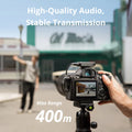 DJI Mic Mini Wireless Microphone on camera capturing clear audio with 400m range and stable transmission