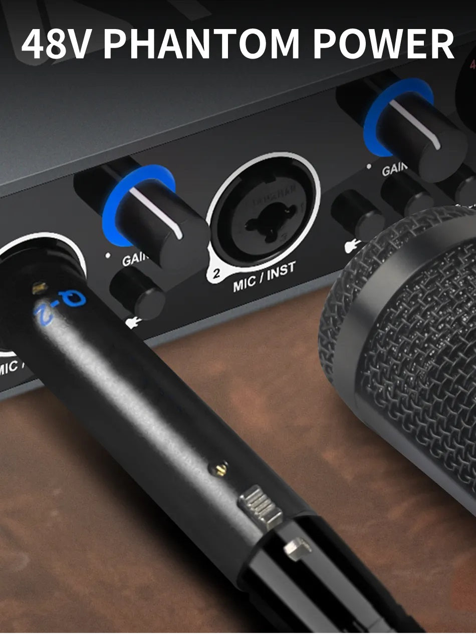 Dynamic microphone amplifier 48V with gain control and phantom power feature