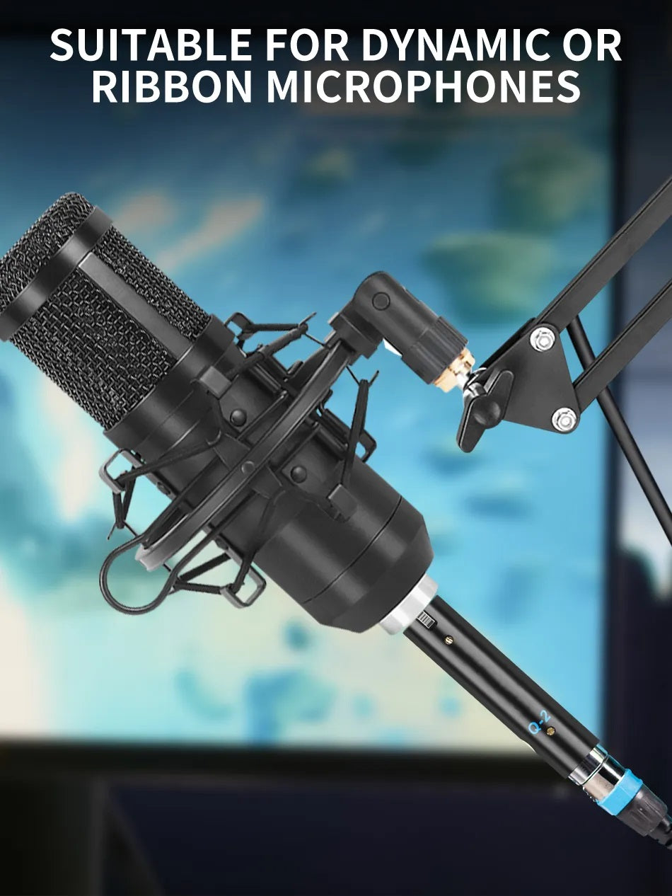Dynamic microphone amplifier 48V with shock mount for clear audio capture