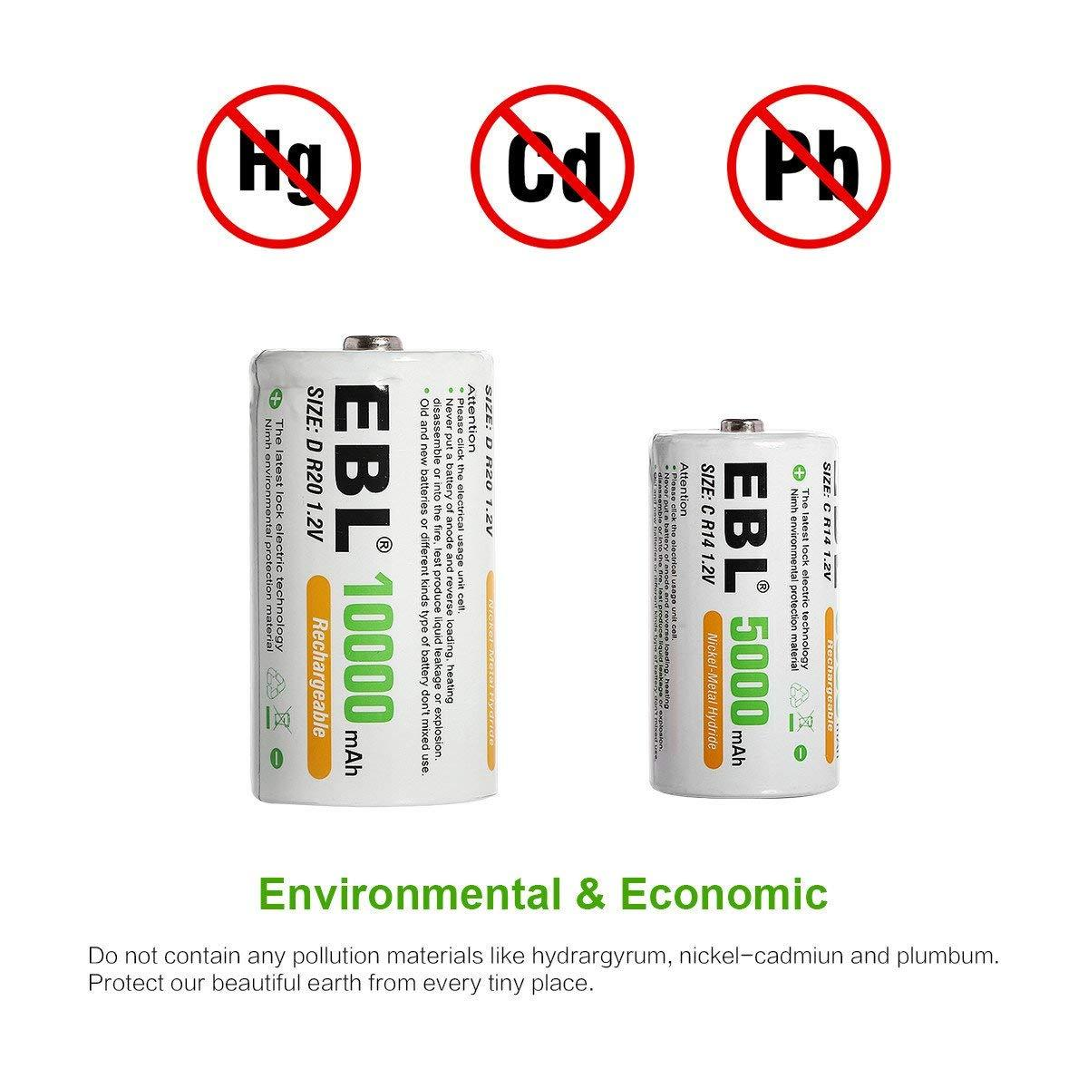 VMIDirect 1.2V C 5000mAh Rechargeable NiMH Battery with eco-friendly design and high capacity