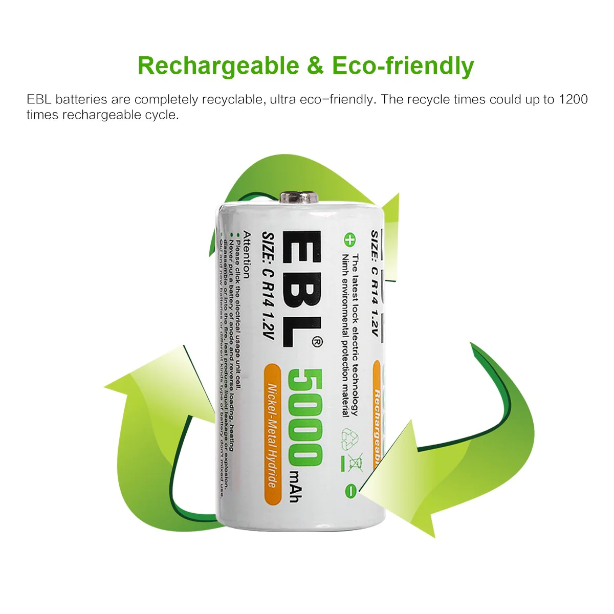 VMIDirect 1.2V C 5000mAh Rechargeable NiMH Battery with eco-friendly features for sustainable use