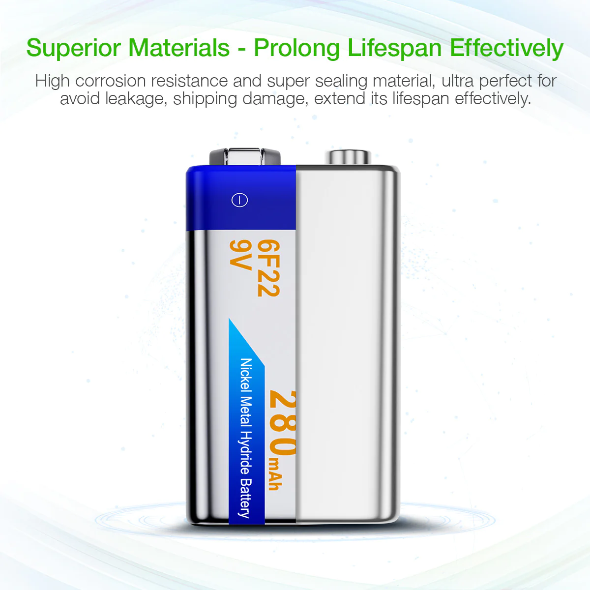 9V 280mAh NIMH Rechargeable Battery with high corrosion resistance and sealing material
