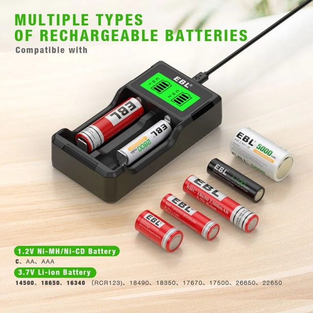 EBL AA AAA battery charger with USB cable digital display for AA AAA Li-ion NiCd NiMH charger