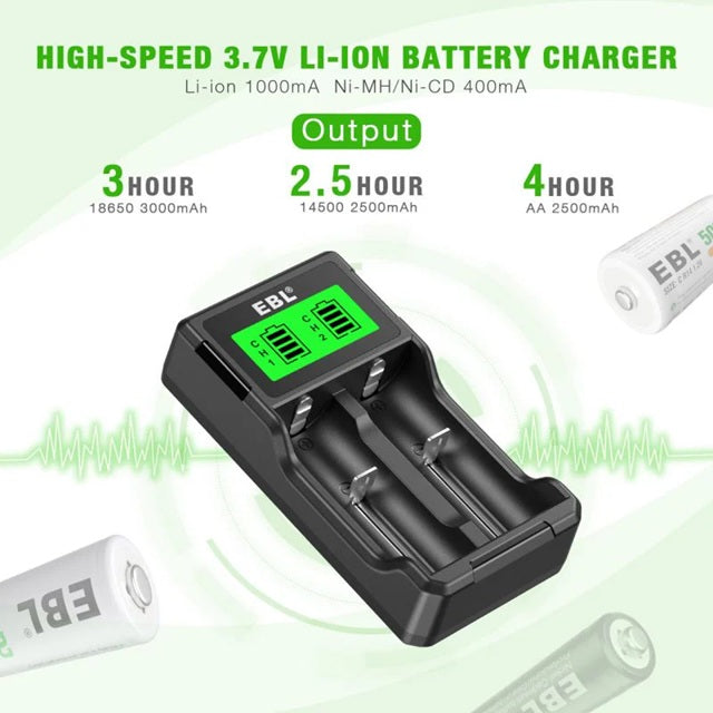 AA AAA Li-ion NiCd NiMH charger black battery charger with LCD screen and fast charging times