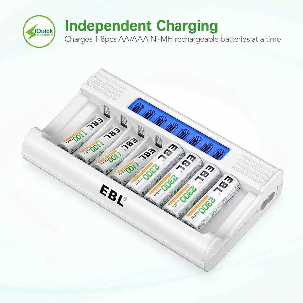EBL battery charger with LCD display charging AA and AAA rechargeable batteries independently