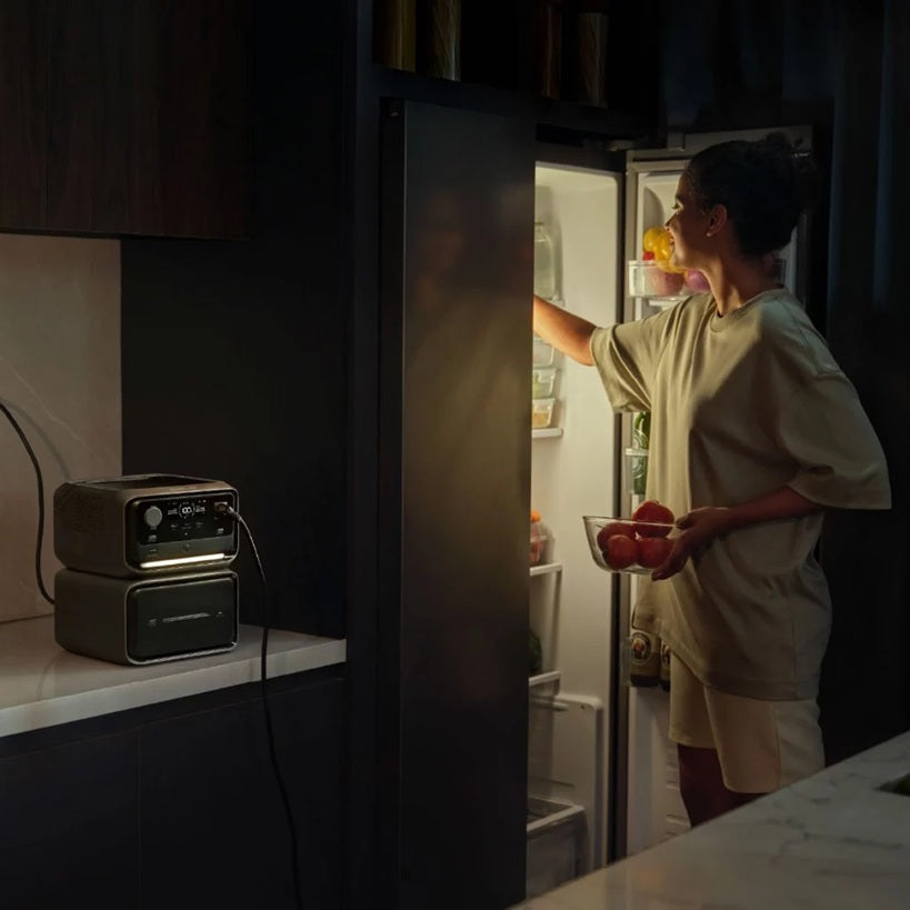 Ecoflow River 3 Max Plus Portable Power Station powering kitchen appliances during nighttime use