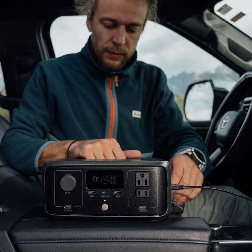 EcoFlow RIVER 3 Plus Best Portable Power Station being used inside a vehicle for charging devices