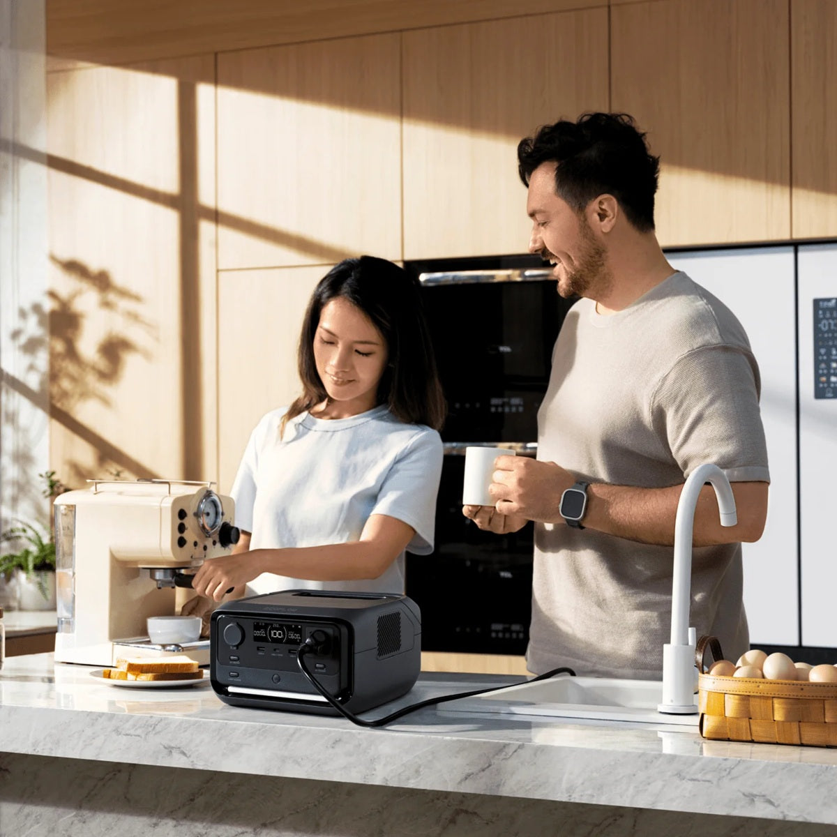 EcoFlow RIVER 3 Plus Best Portable Power Station powering kitchen appliances in modern kitchen