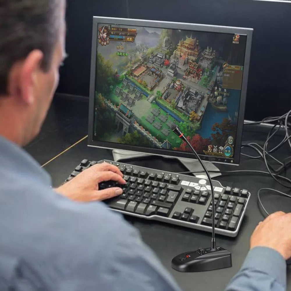 Gooseneck conference microphone with reverb featuring adjustable mic and sleek design