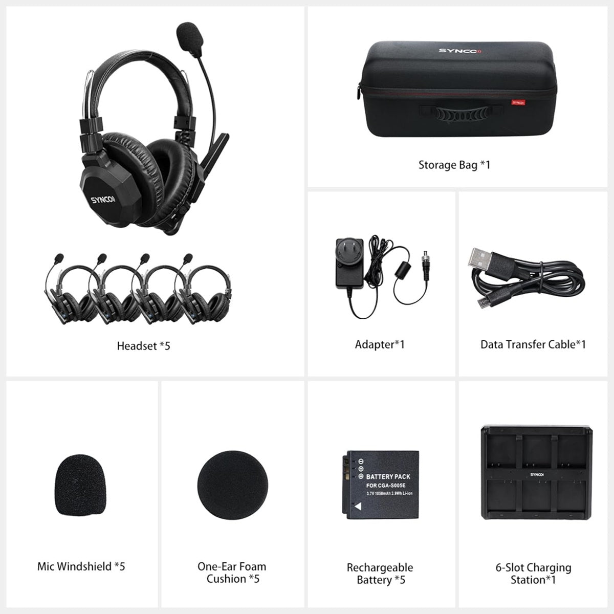 Group communication headset with storage bag and accessories for clear audio interactions