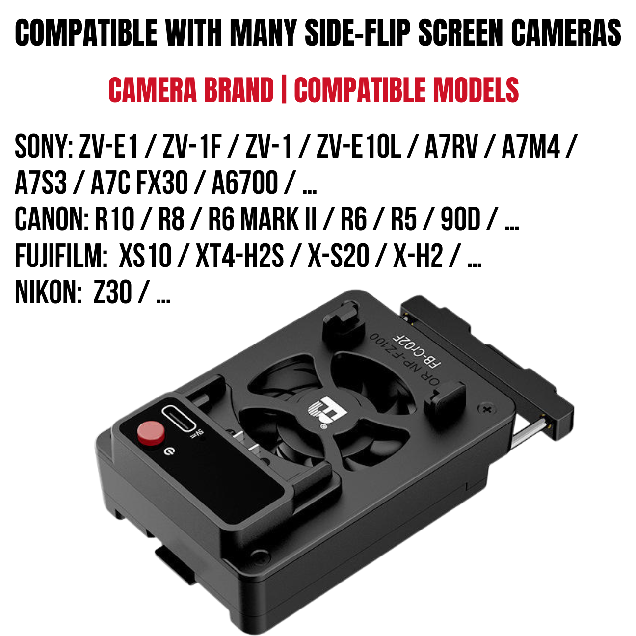 GXCT CR02F camera radiator with dual fans for effective cooling of side-flip screen cameras