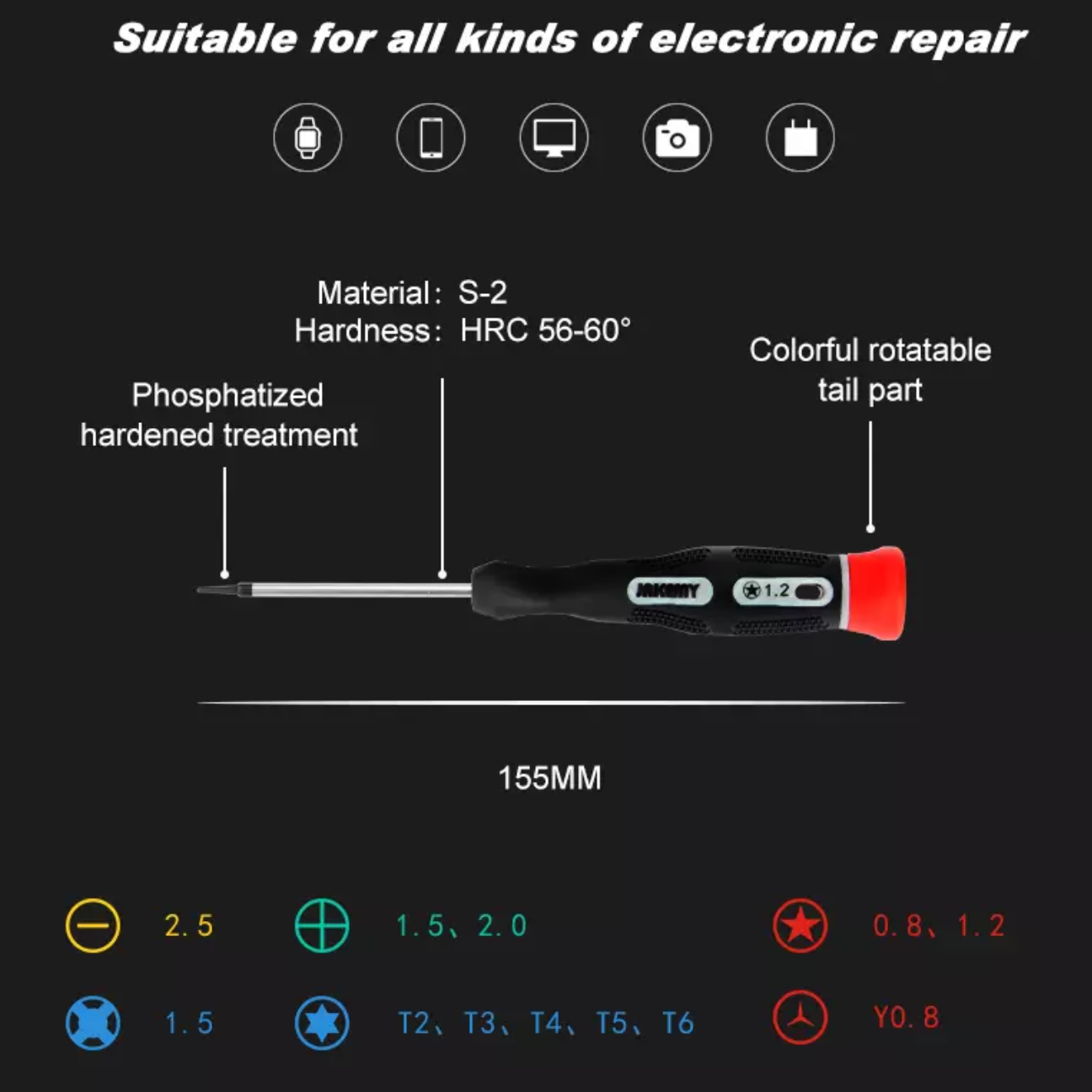 Anti-Slip Professional Screwdriver with colorful rotatable tail for electronic repairs