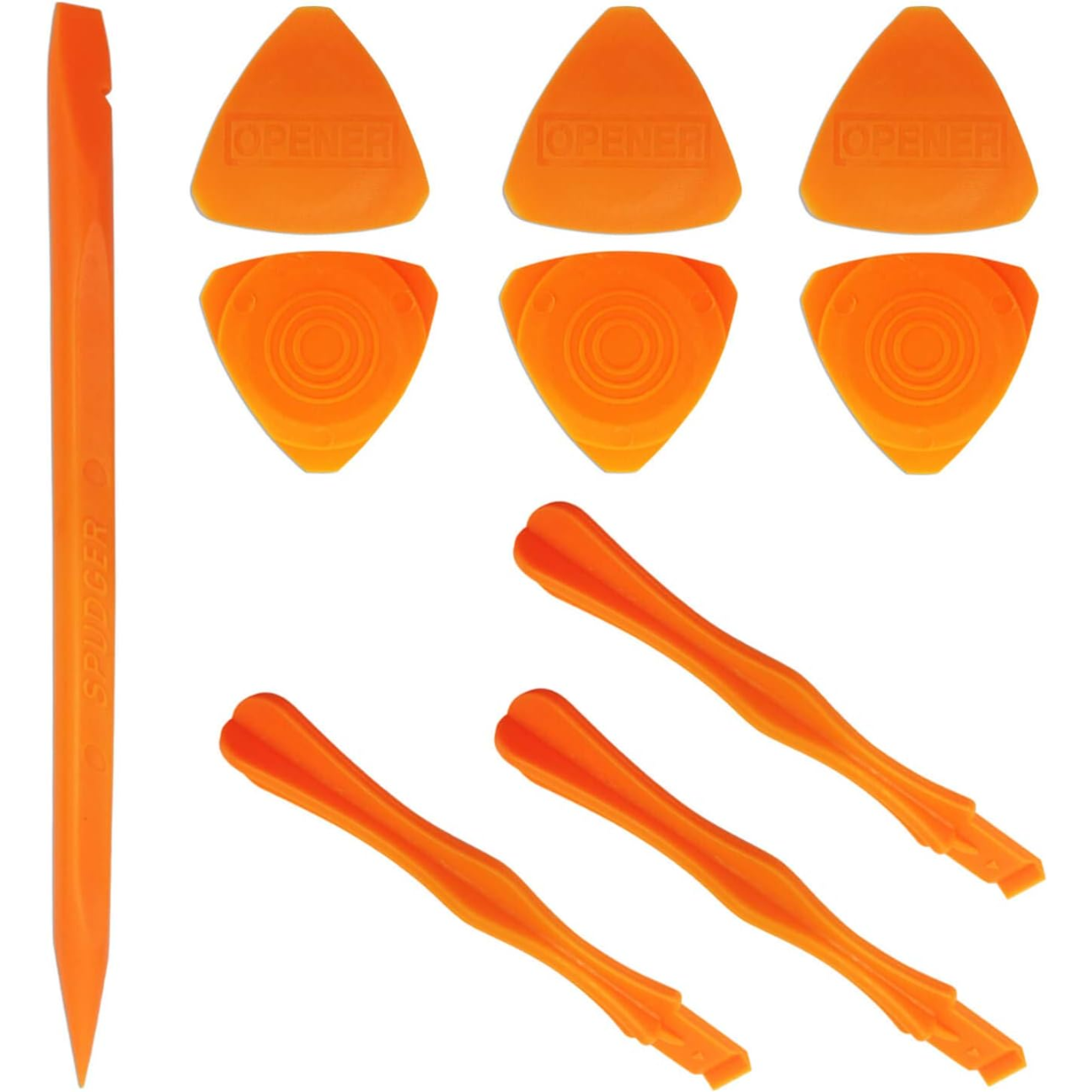 Professional phone repair tool kit with prying tools and opening picks in bright orange