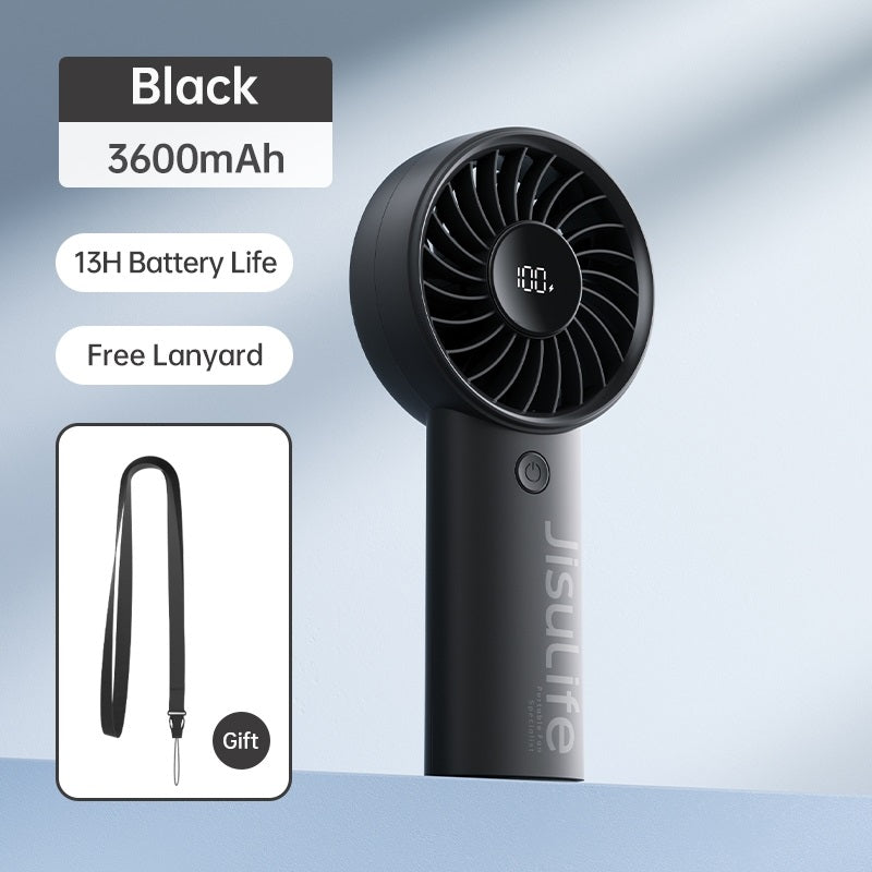 Black jisulife life 4 strong wind fan handheld portable with 13 hour battery and free lanyard