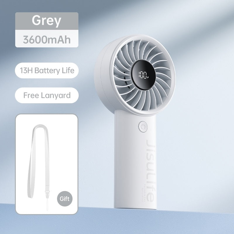 Grey jisulife life 4 strong wind fan handheld with 3600mAh battery 13 hour life and free lanyard