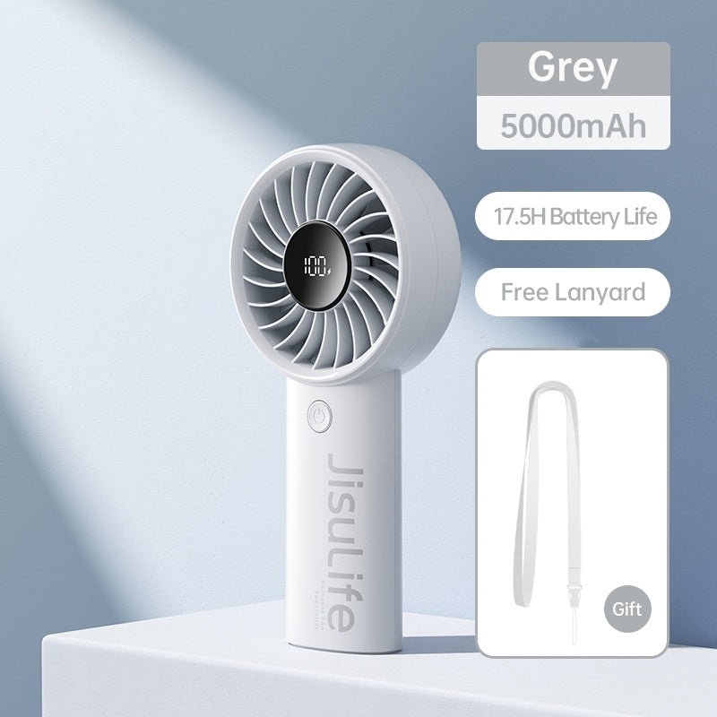 Grey jisulife life 4 strong wind fan handheld with 5000mAh battery and free lanyard