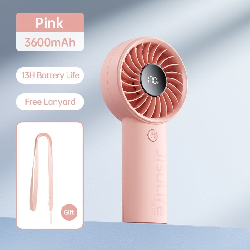 Jisulife life 4 strong wind fan handheld pink portable fan with 3600mAh battery and free lanyard