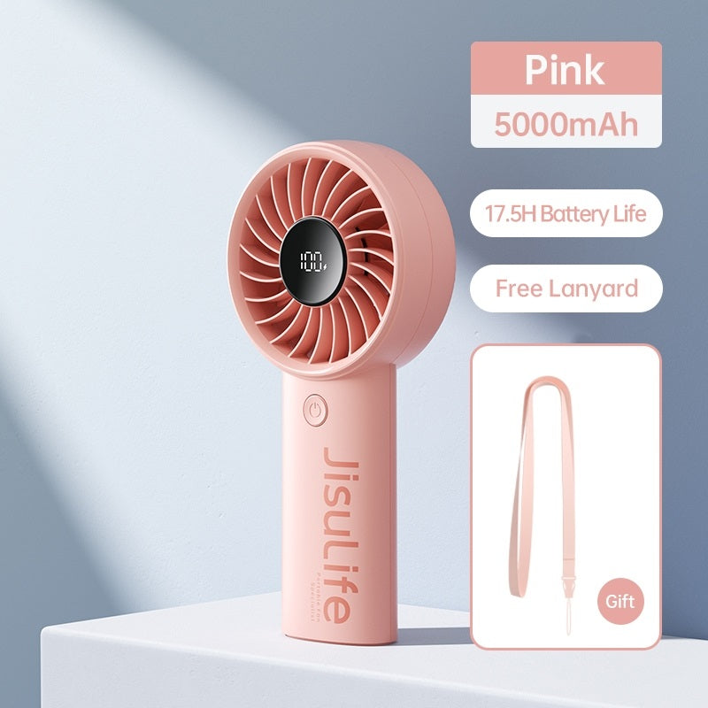 Pink jisulife life 4 strong wind fan handheld with 5000mAh battery and free lanyard by VMIDirect