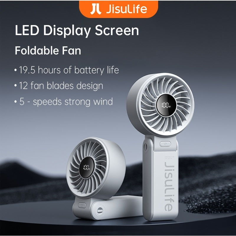 Jisulife mini fan portable foldable handheld fan with LED display and 12 blades by VMIDirect