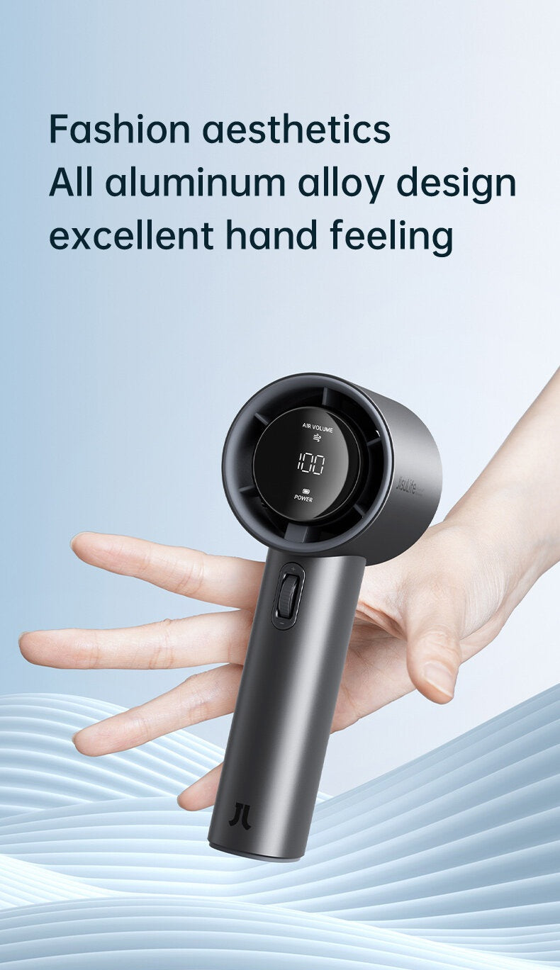 Portable mini handheld fan with all aluminum alloy design held in hand